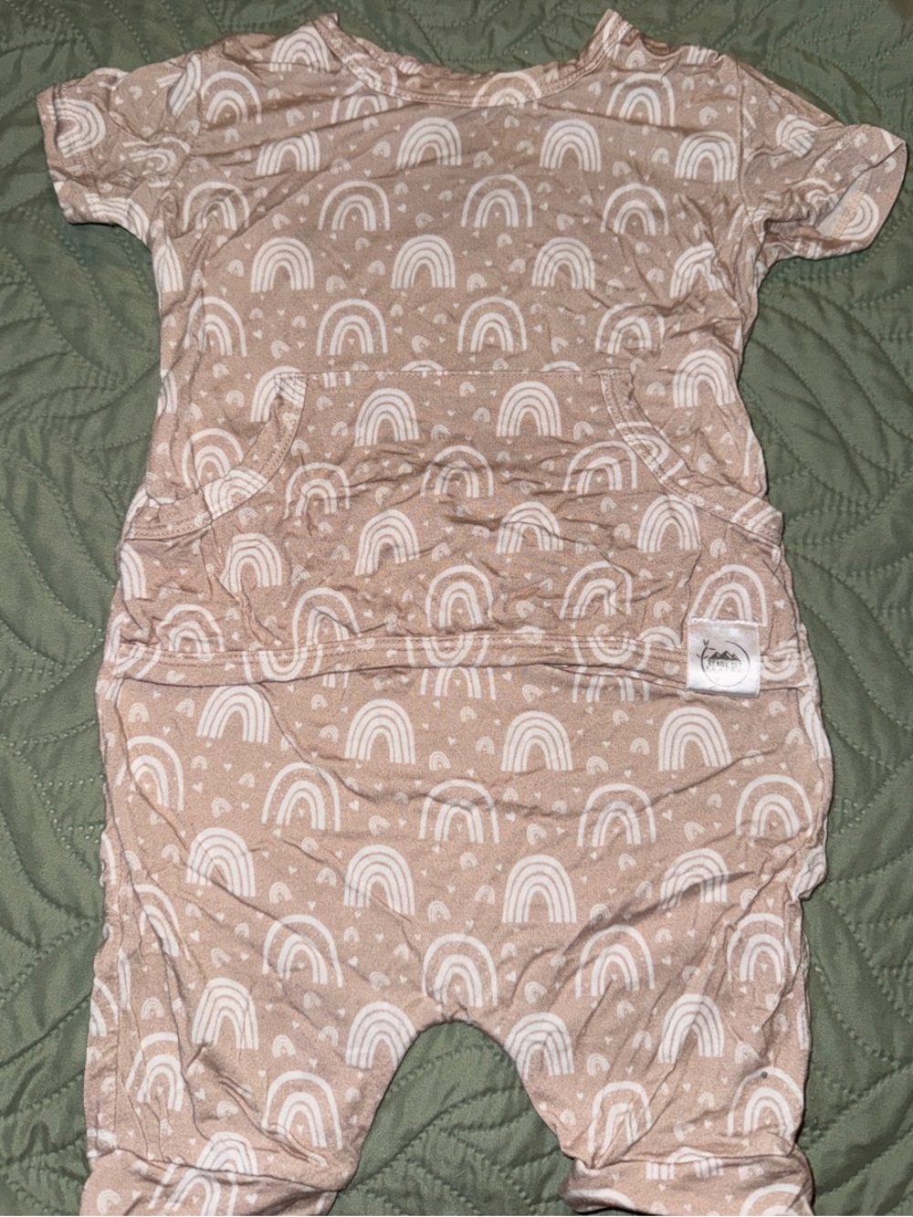 Taupe Baby Romper with White Rainbow Print